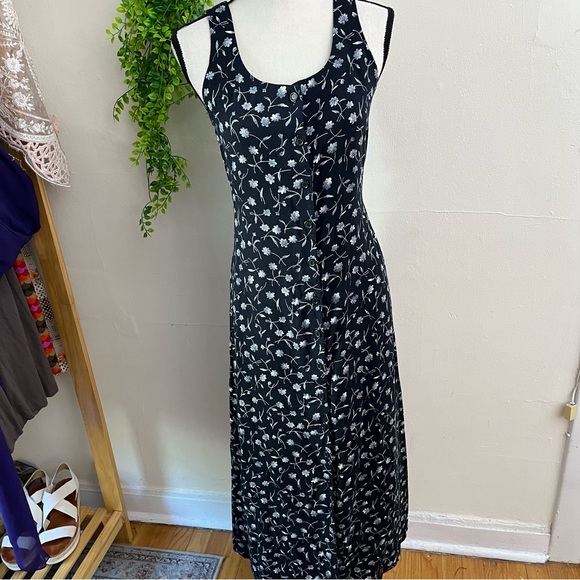 Vintage Dresses & Skirts - Vintage 90's Black White Floral Midi Dress Small